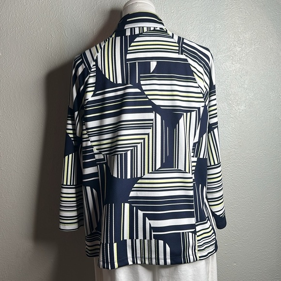 WEEKENDS By Chico’s Navy Linear Dot Striped Knit Wrinkle Free Zip Front Jacket M - Picture 10 of 17